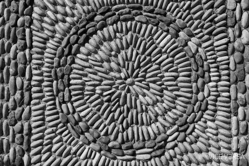 Handcrafted pebble mosaic floor at Patrick and Joan Leigh Fermor House