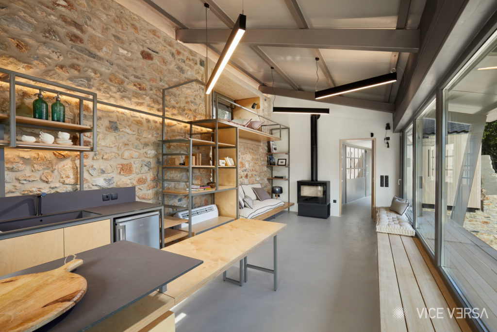 Kitchen and lounge interior at Yoik of Taygetus
