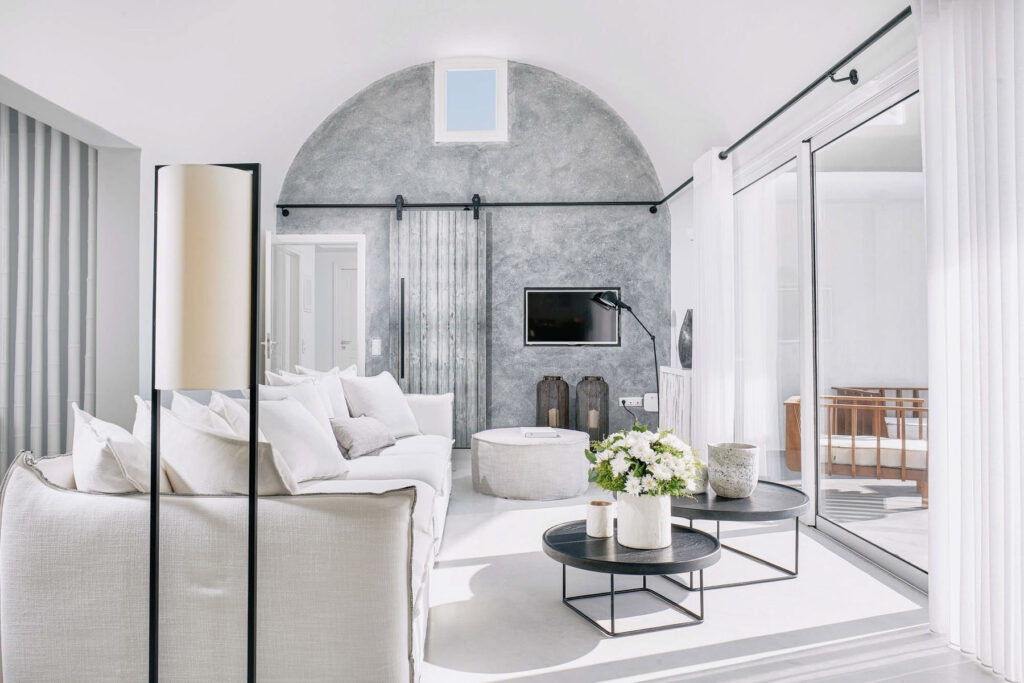 Nafsika Estate luxury lounge interior with ambient sunlight