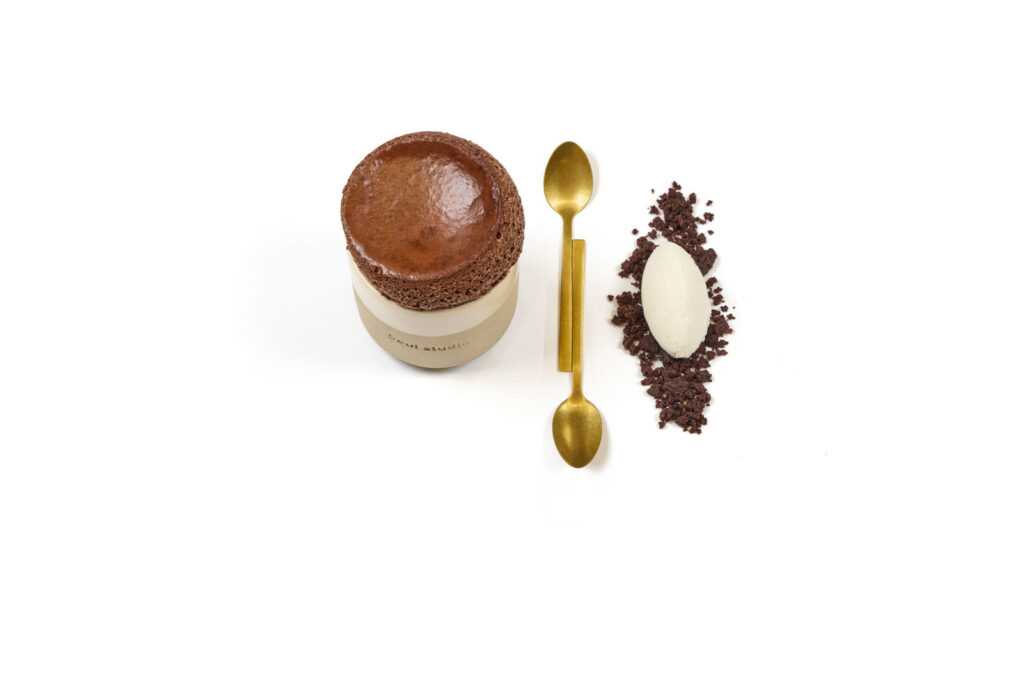 Top-view ice cream and chocolate soufflé for Callebaut summer campaign