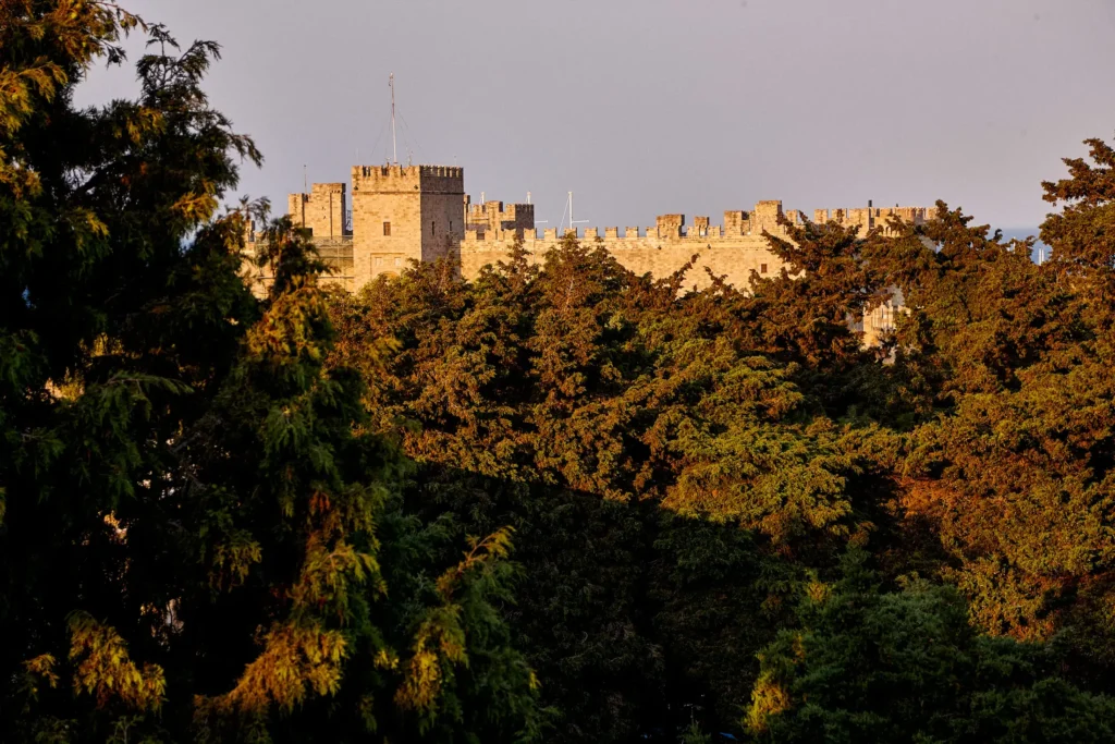 View of the medieval fortifications of Rhodes from the Rodos Park penthouse terrace