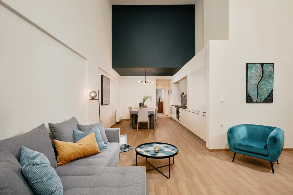 Contemporary living room and kitchen in Athens investment property