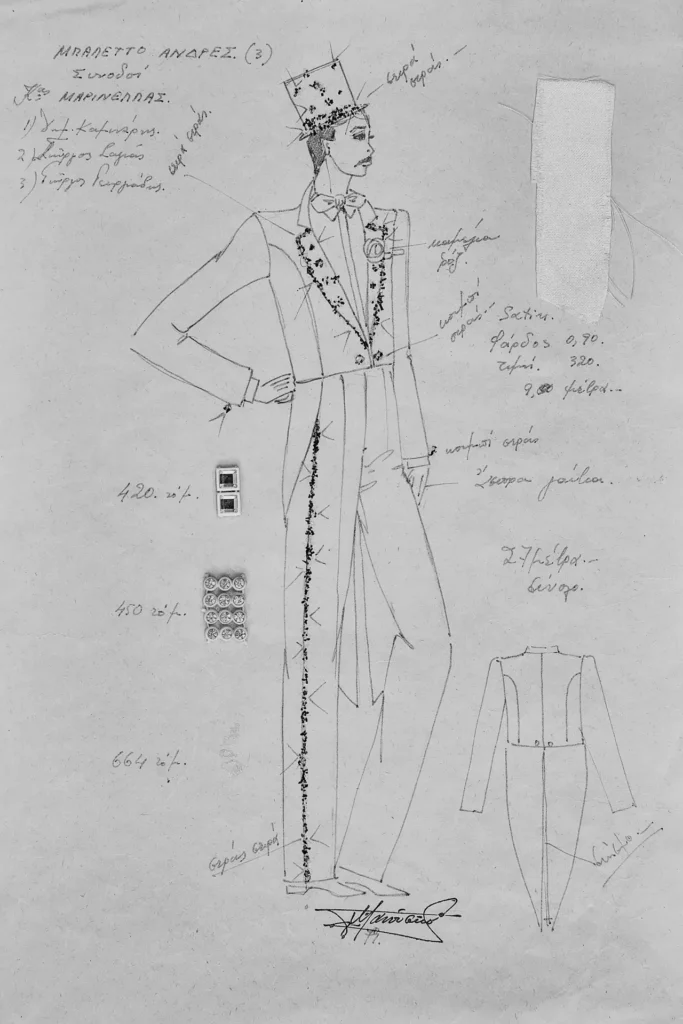 Tailoring pattern sketch at Fourlas atelier