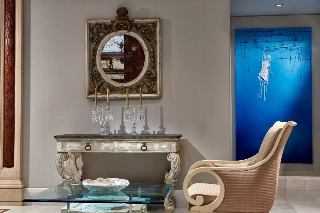 Rodos Park Hotel reception detail with blue artwork
