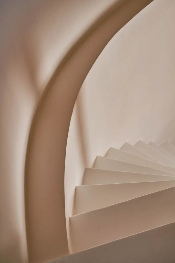 Interior staircase detail inside The Mill Haven Cycladic windmill