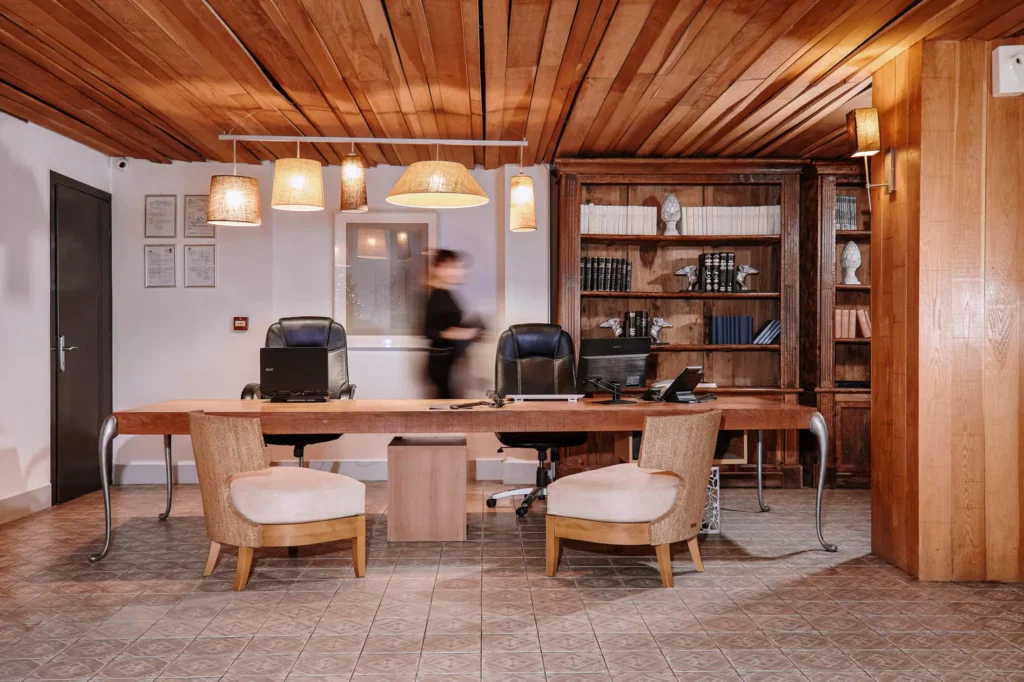 Reception area at Despotiko heritage hotel in Portaria