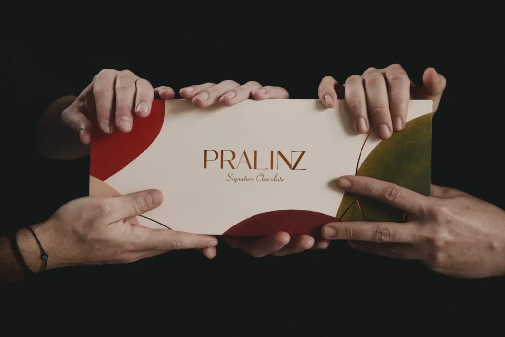 PRALINZ founders holding the new bonbon packaging