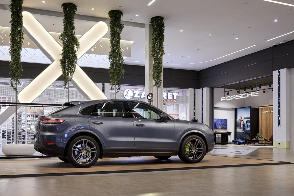 Porsche Cayenne outside the Golden Hall retail space