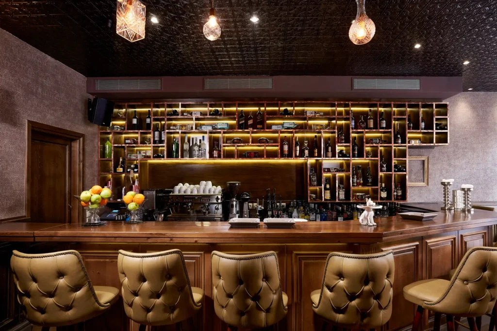 Renovated boutique cafe bar interior in Karpenisi