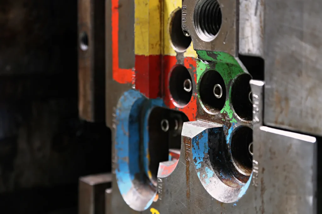 Close-up of industrial machinery at the Bazigos manufacturing facility