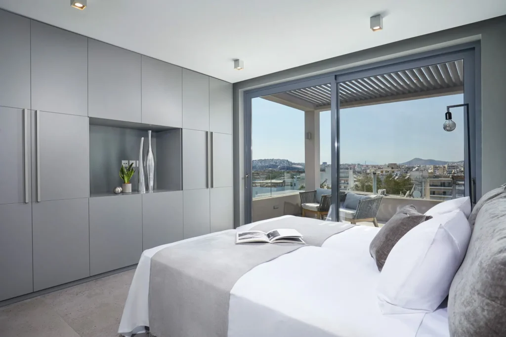 Styled interior of Crystal Waters penthouse on the Athenian Riviera