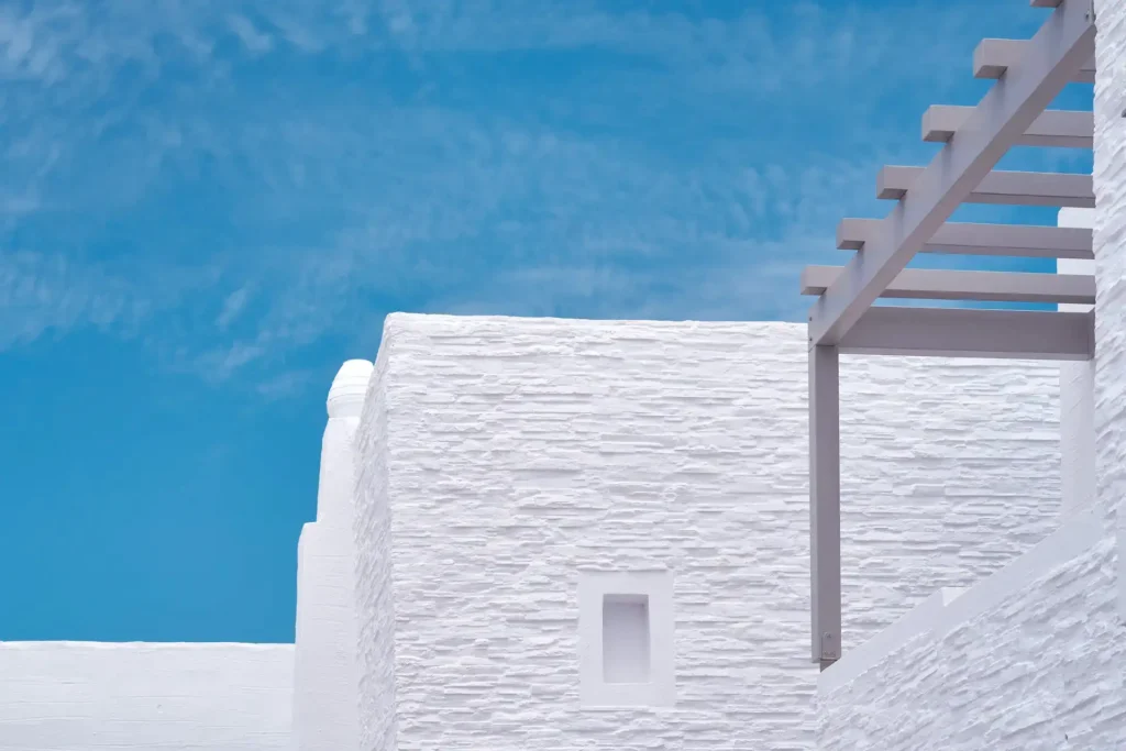 Whitewashed Cycladic architecture at Galaxy Hotel in Naxos