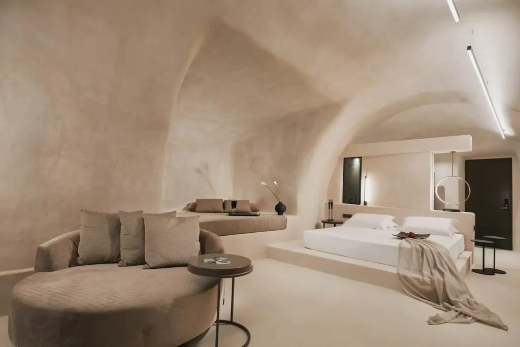 Guest room interior at Divine Cave Experience Santorini