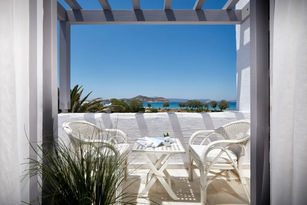 Galaxy Hotel balcony overlooking Agios Georgios Beach