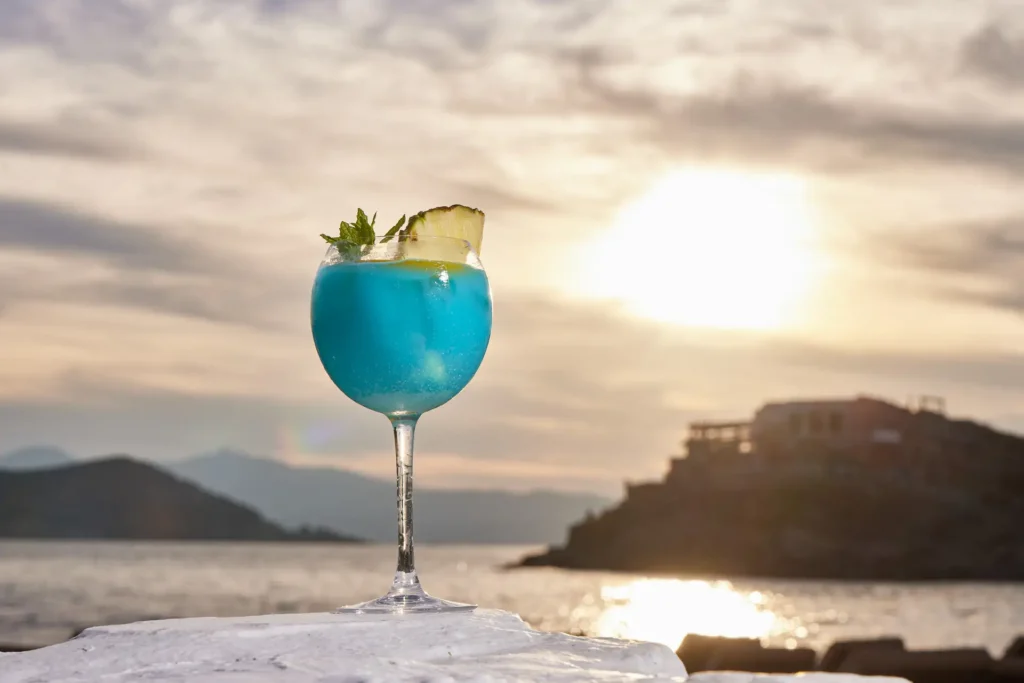Cocktail with sunset view at Studios Kalergis in Naxos