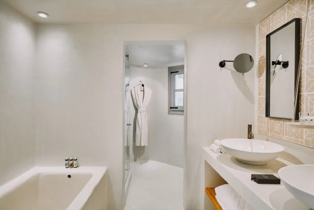 Styled bathroom detail at Vedema resort Santorini