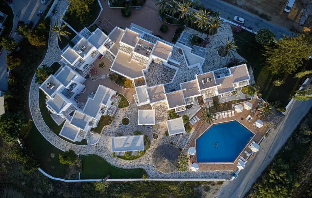 Aerial view of Galaxy Hotel in Naxos