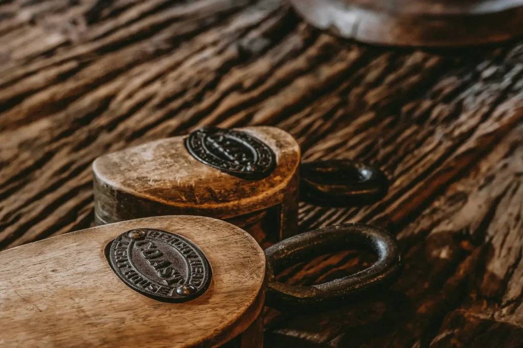 Close-up of timber decorative details inside a residential chalet in Arachova