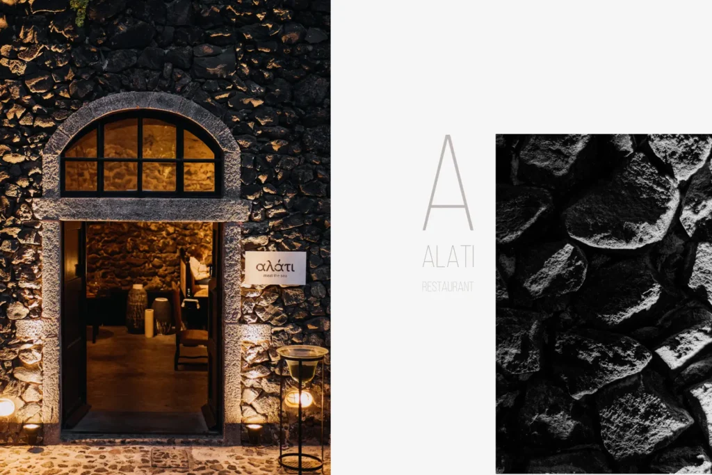 Evening dining setting at Alati Santorini