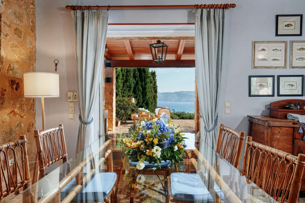 Interior living space at Halioussa villa, natural daylight