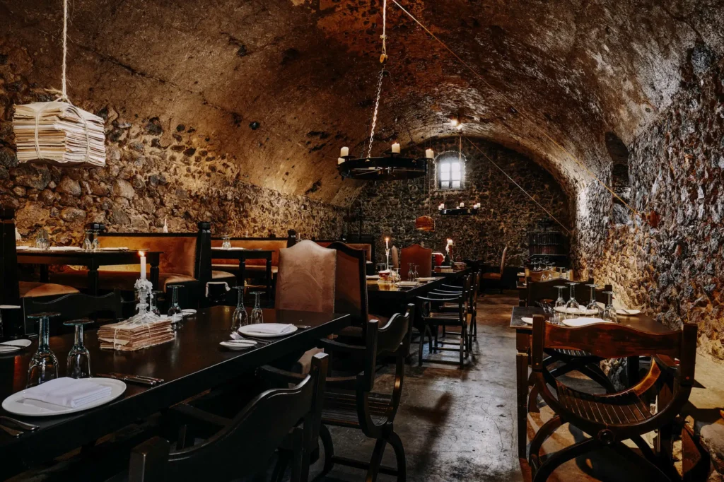 Interior dining area at Alati Restaurant Santorini