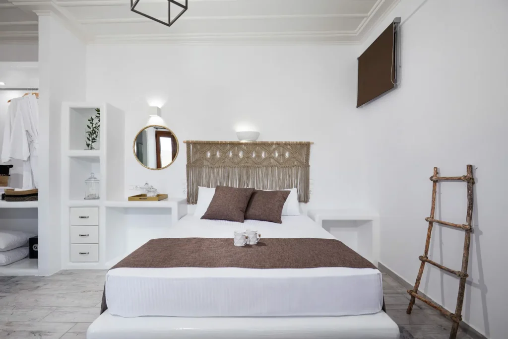 Renovated guest room interior at Agnadi Studios