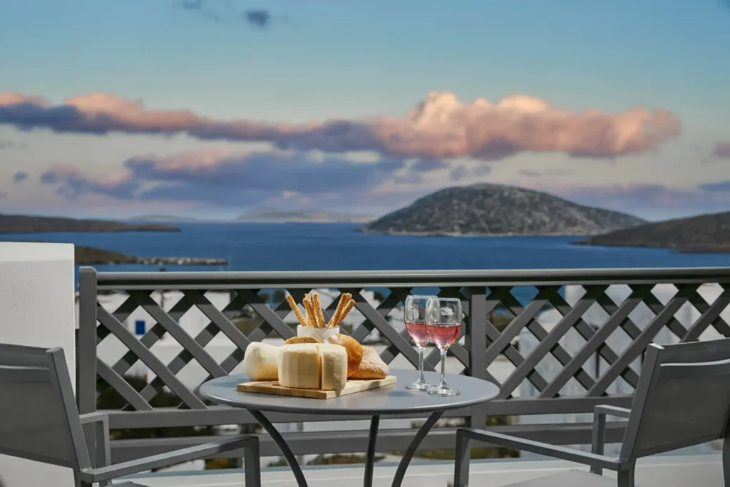 Sunset sea view from Agnadi Studios terrace in Astypalaia