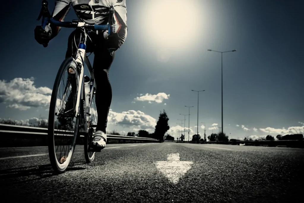 Cyclist in motion for the Lucozade energy drink campaign