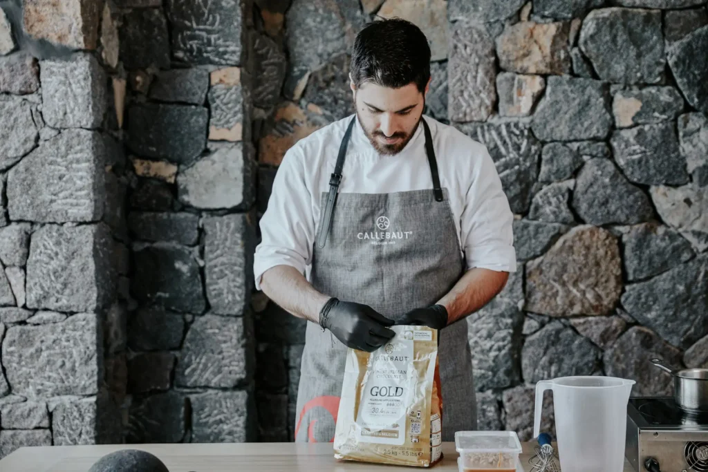 Pastry chef Michalis Chatzikalimeris portrait at Canaves Oia Epitome