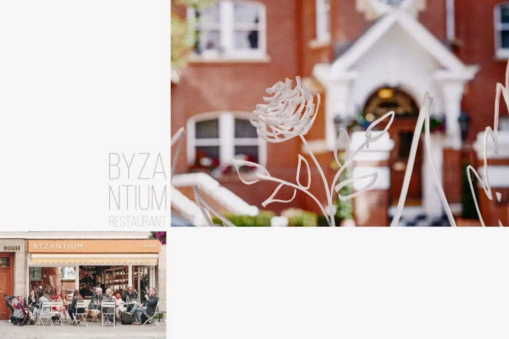 Byzantium Restaurant London exterior and glass window detail