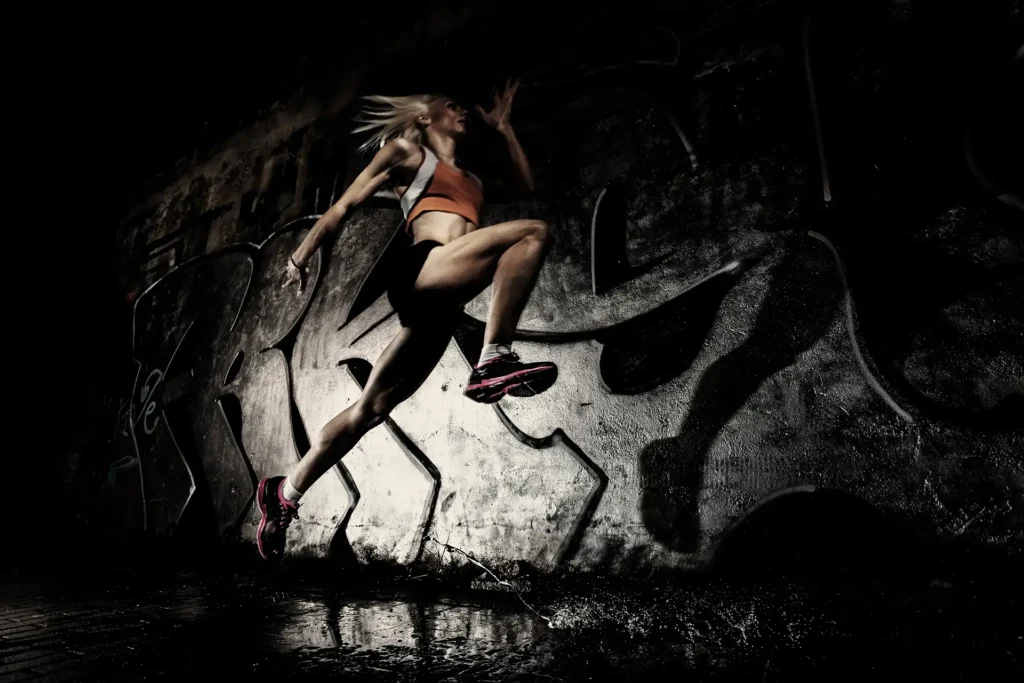 Female sprinter photographed for the Lucozade campaign