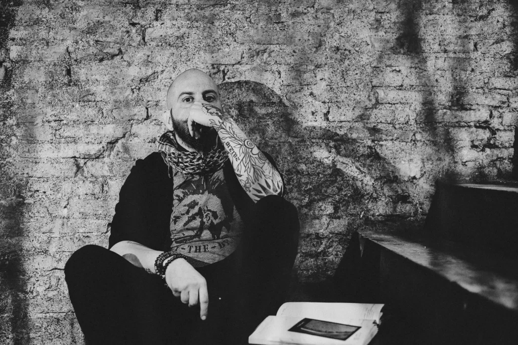 Black-and-white portrait of Executive Chef Yannis Manikis