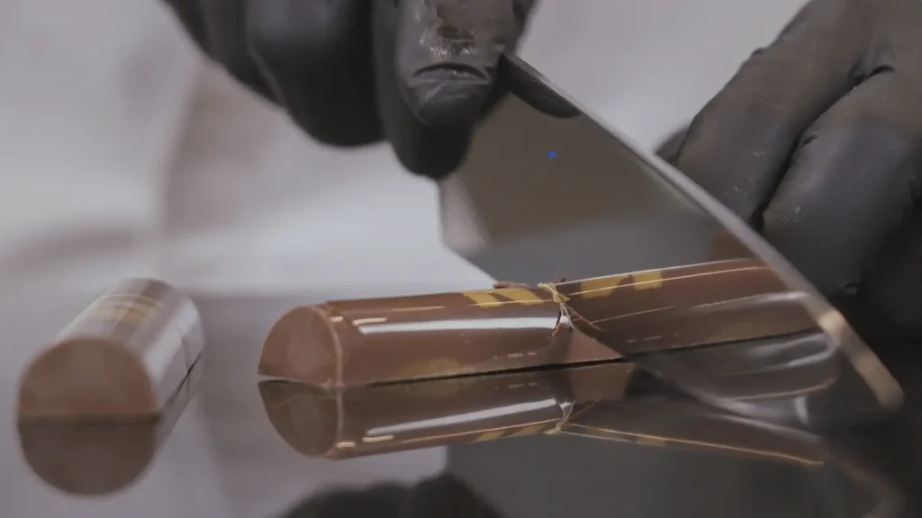 close up knife cut of pastry