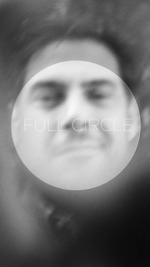 Full Circle shrimp pasta episode cover with a blurred chef portrait and circular graphic