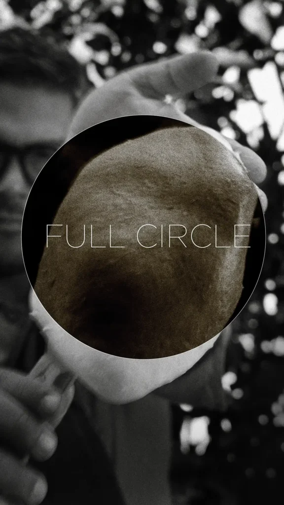 Full Circle Oris flatbread episode cover with Athinagoras Kostakos holding a round flatbread